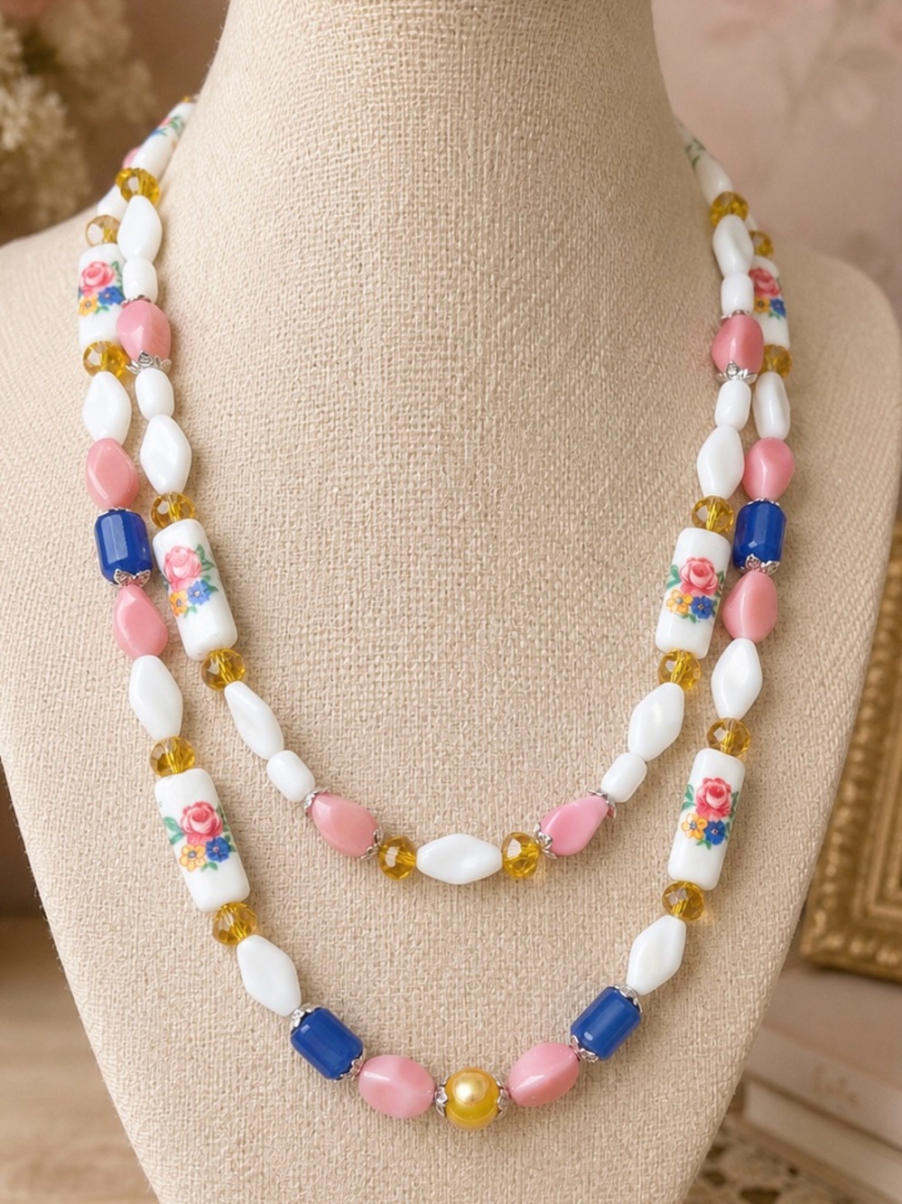 Handmade Vintage Milk Glass Beaded Necklace